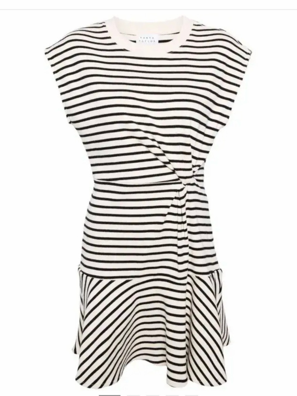 Tanya Taylor Black and White Striped Twist-Waist Mini Dress size L NWT